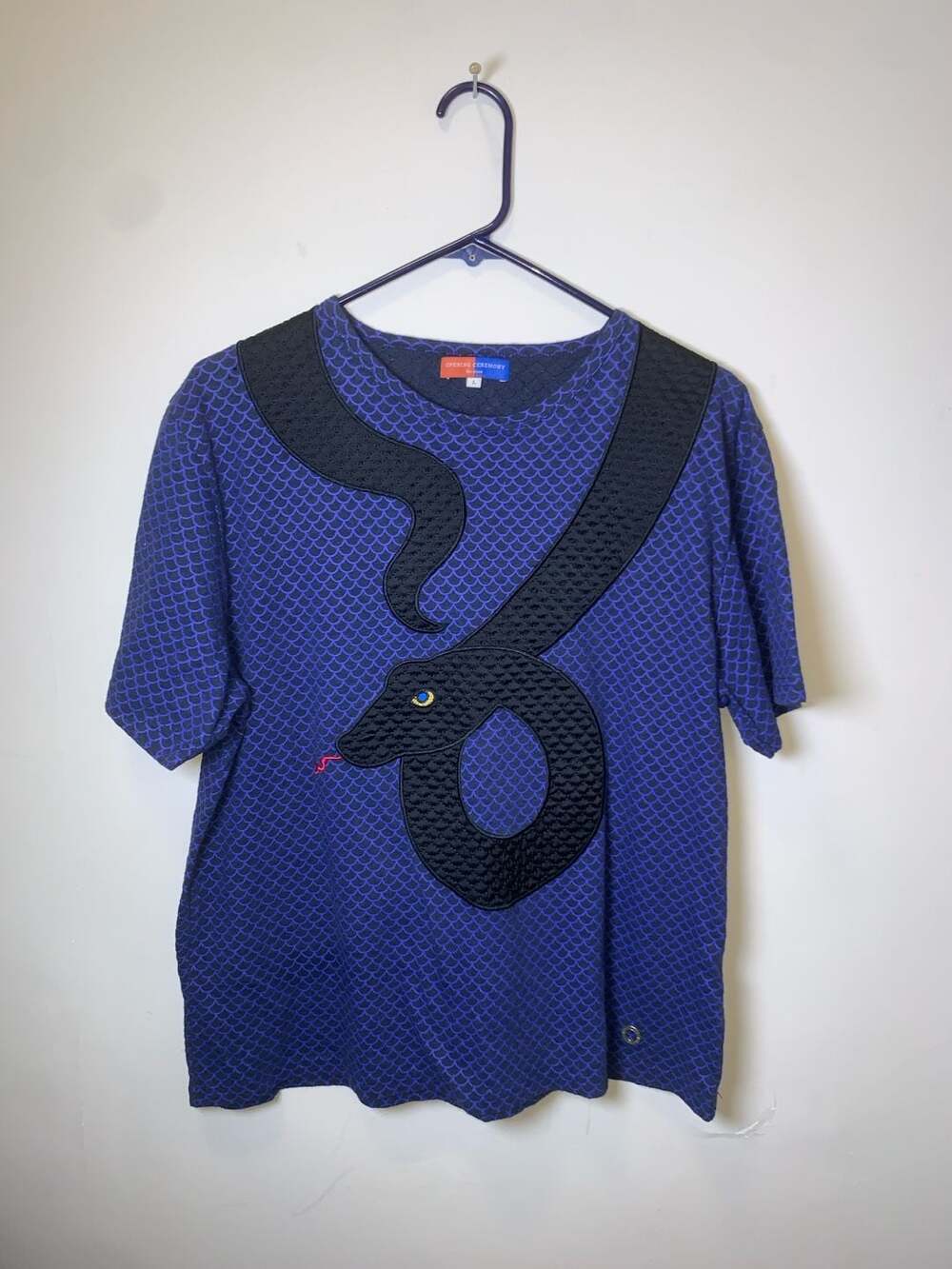 Opening Ceremony Snake Embroidered Scale Print T-Shirt